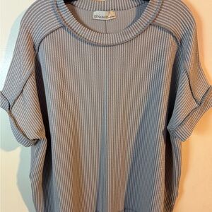Brand New Zenana Outfitters Ribbed Knit Top in Light Gray